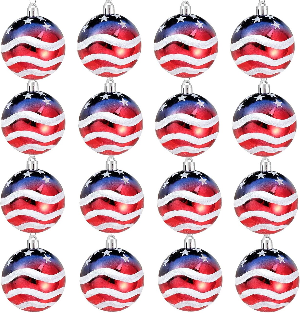16 Pcs Independence Day Ball Ornament - 4th of July Patriotic Hanging Ball Decoration American Flag Ornament for Independence Day, Christmas Tree, USA Themed Party Supplies